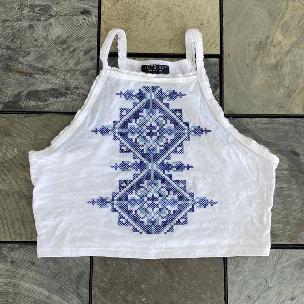 TOPSHOP white razor back  crop top with front detail